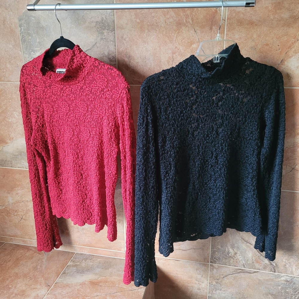 Elegant Lace Women Sweaters - Red and Black